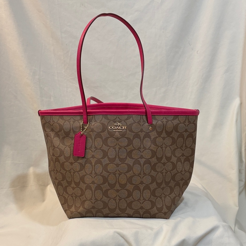 Coach Brown Tote with Pink Accents